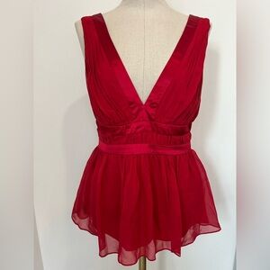 ARDEN B - Sleeveless V-Neck Pleated Silk Top Size S